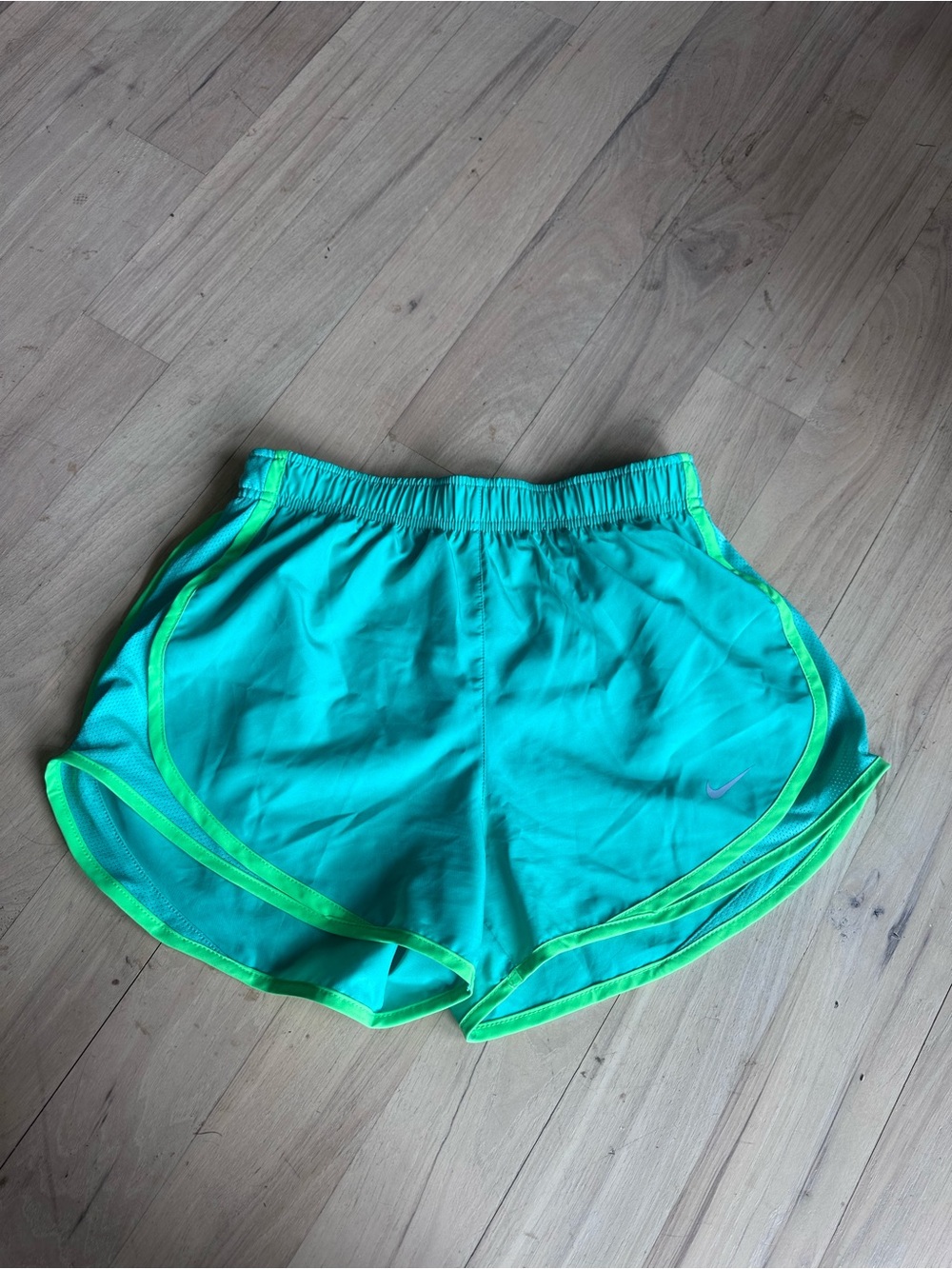 Nike Teal Athletic Shorts with Neon Lime Trim